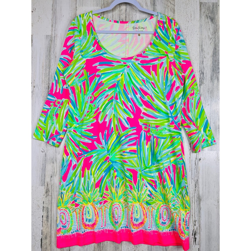 Lilly Pulitzer Marlowe Dress L Pink Green Pineapple Pima Cotton Resort Preppy